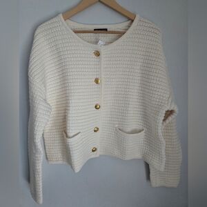 New GAP Cream Cotton Knit Cardigan with Gold Buttons